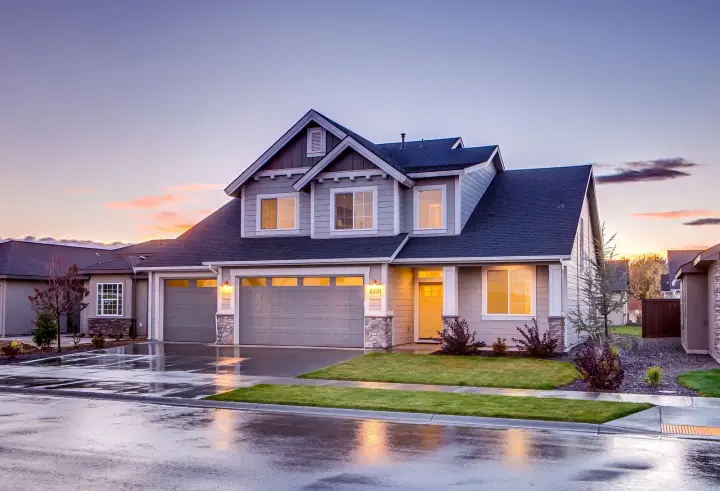 Front lawn on a residential street after rain