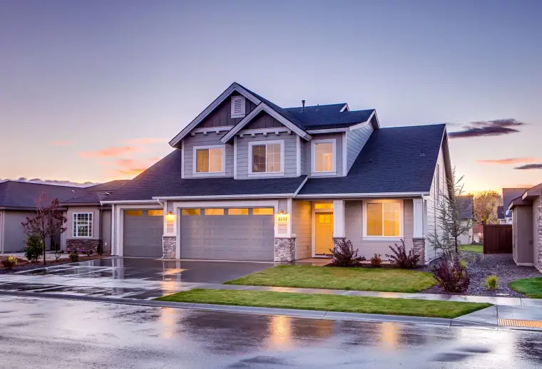Front lawn on a residential street after rain